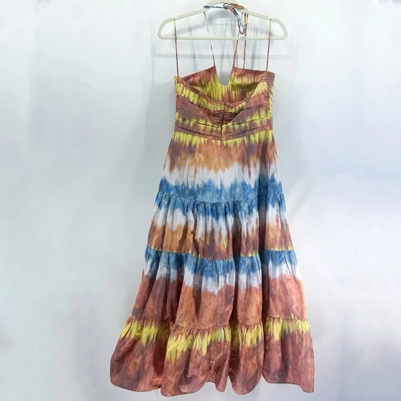 Alexis Roberta Tie Dye Tiered Halter Midi Dress Large Customized Boho Festival - Picture 3 of 7